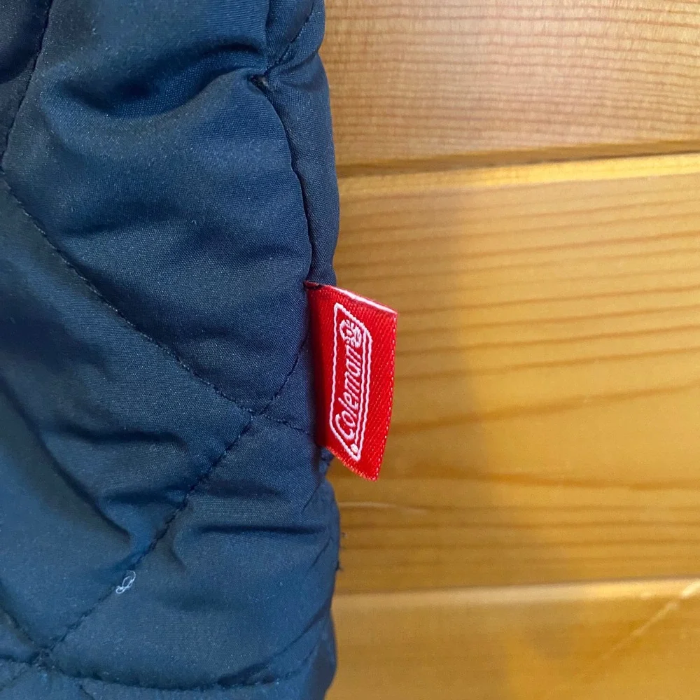 Coleman Quilted Puffer Vest Mens Dark Blue Suede Trim Full Zip Pockets L - Picture 2 of 9